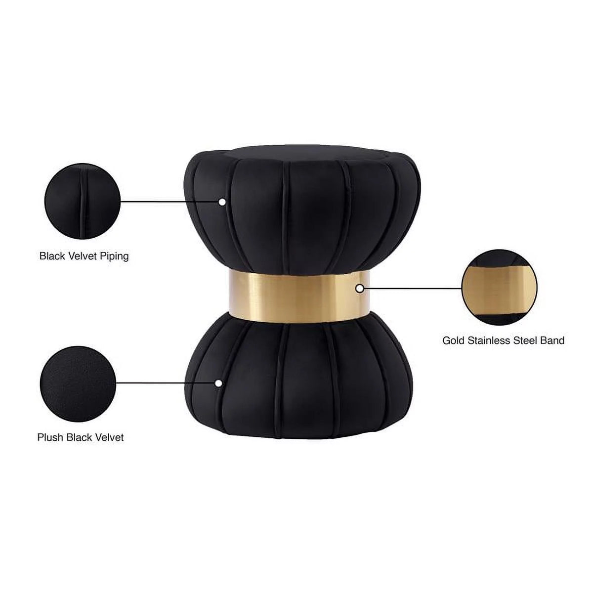 Black Velvet Ottoman Stool N75328