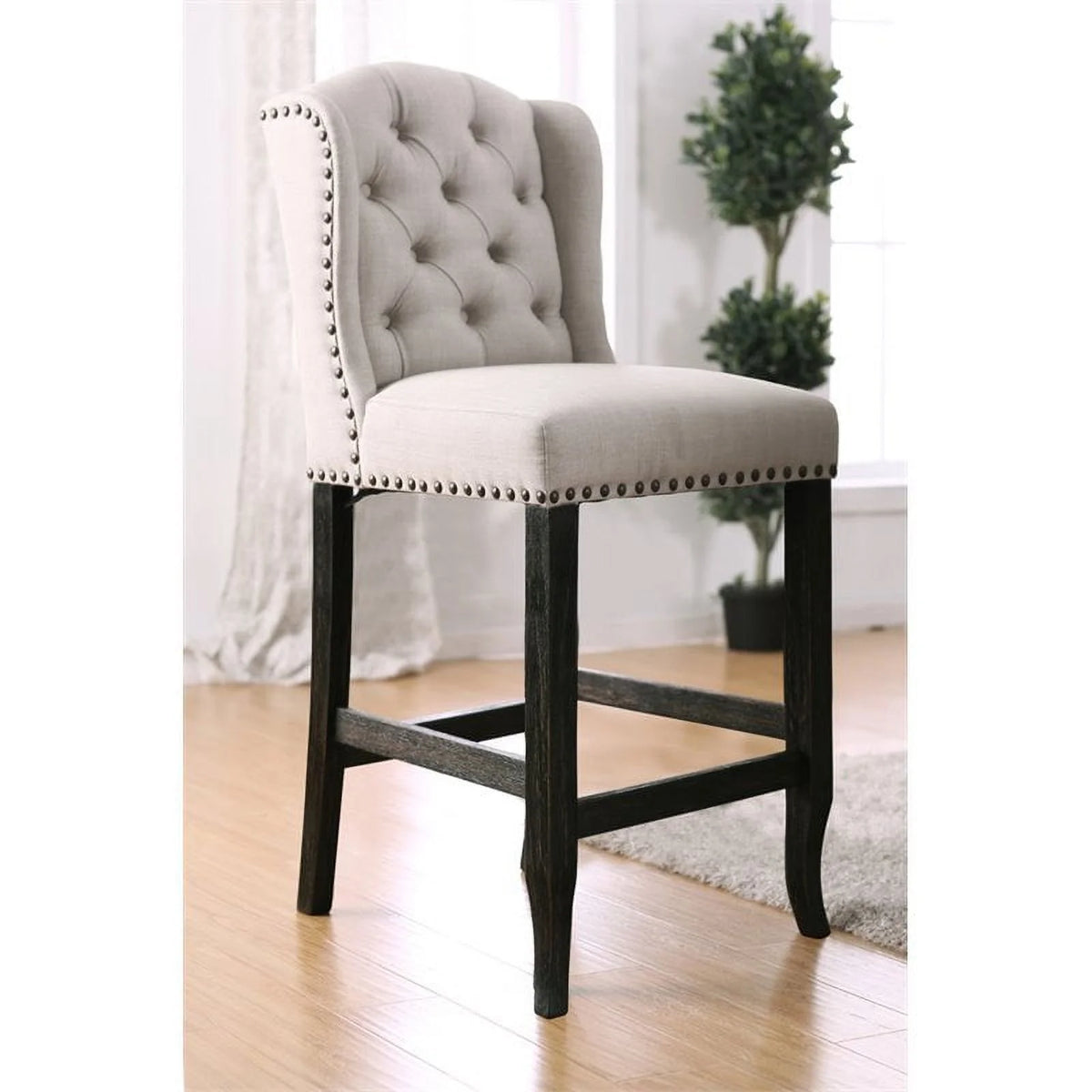 Beige Fabric Bar Chair Set of 2 Z75629