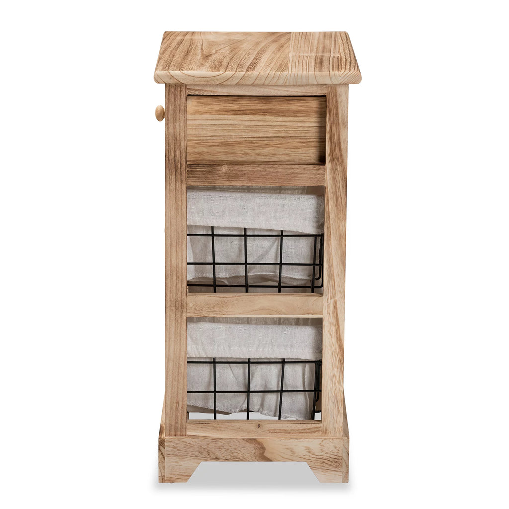Oak Brown Wood 1 Drawer End Table with Baskets B165
