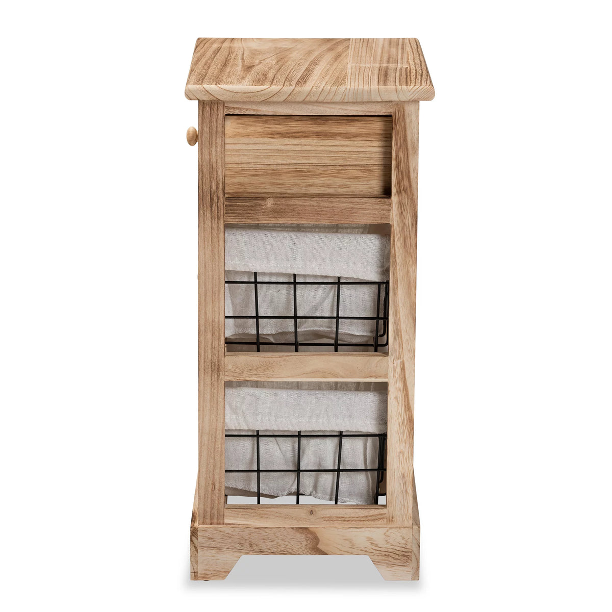 Oak Brown Wood 1 Drawer End Table with Baskets B165