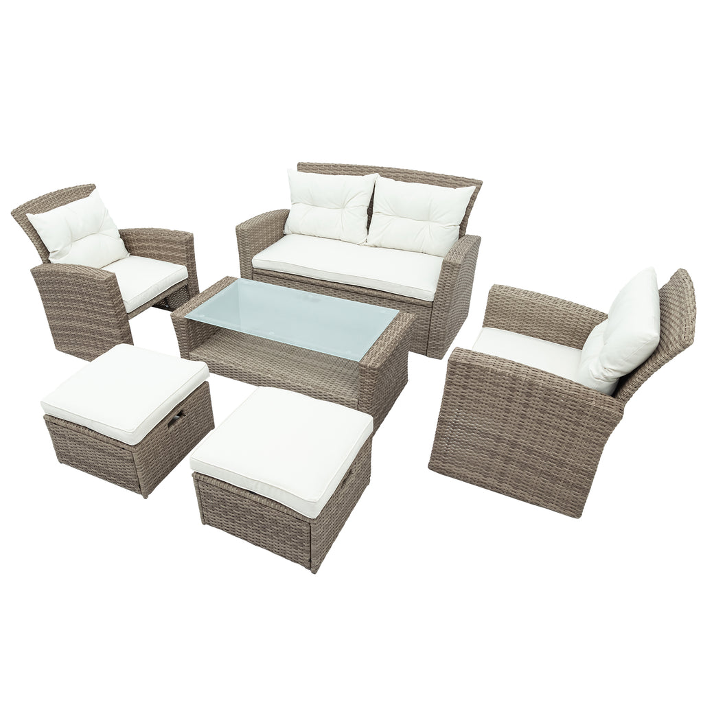Patio Furniture Set of 4 Rattan Conversation Furniture with Ottoman and Glass Table X6831