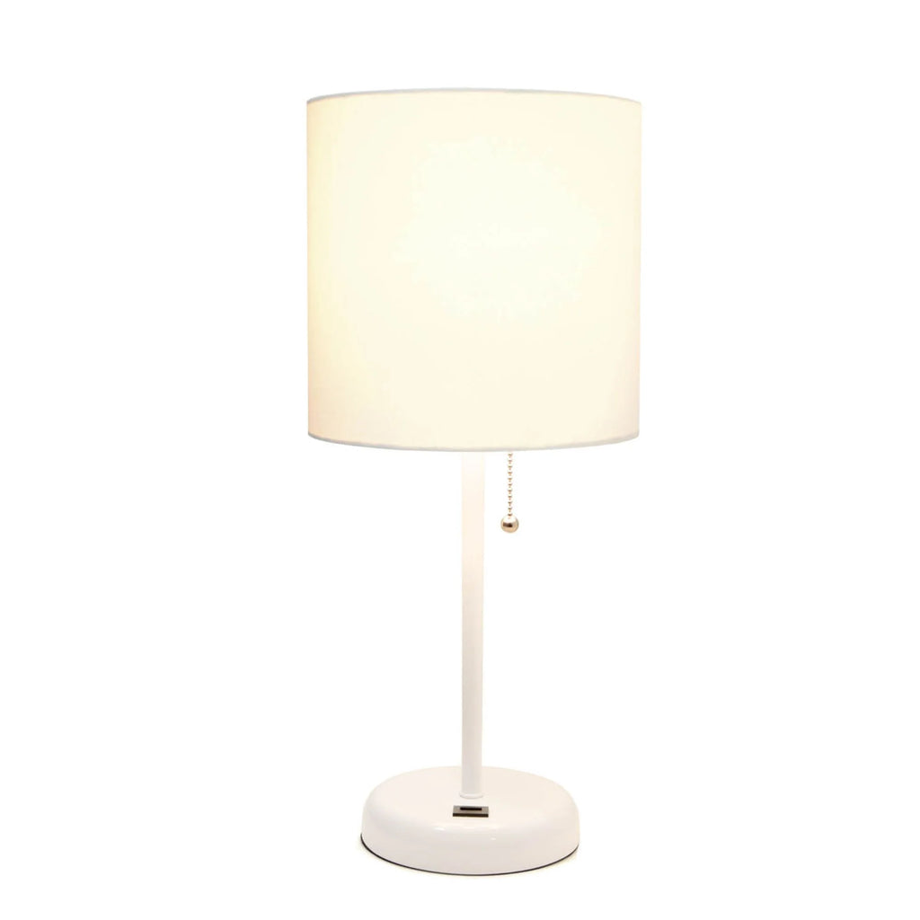 White Stick Lamp with Fabric Shade Q2536