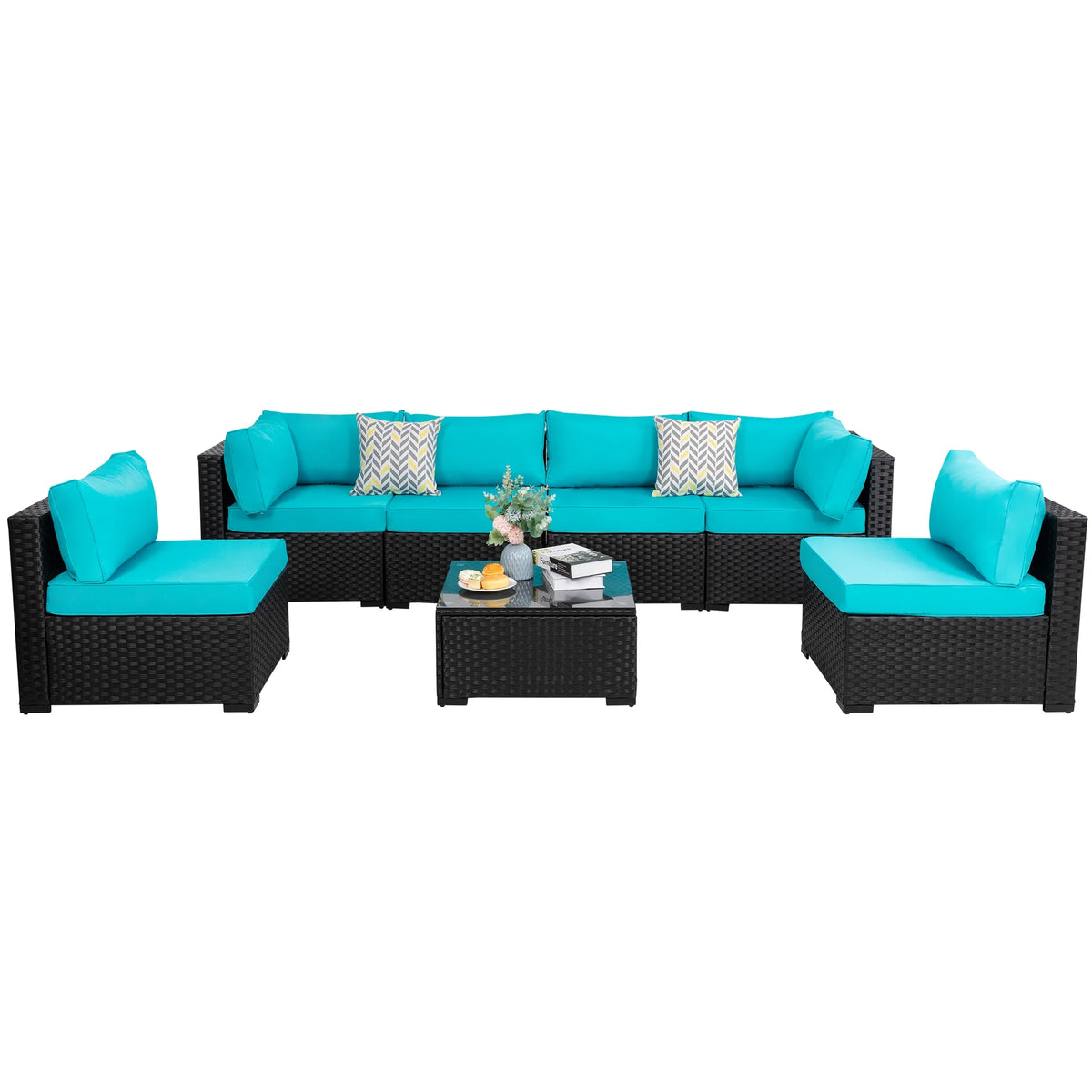 7 Pieces Black Wicker Outdoor Sectional Sofa Set O672233