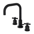 Matte Black Widespread Bathroom Faucet with Brass Pop-Up X7850
