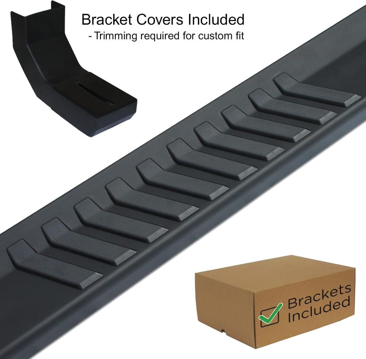 6 inch Black Textured Running Boards with Bracket Covers Q226807