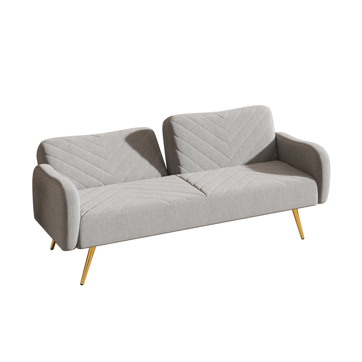 Grey Linen Upholstered Futon Sofa Bed with Two Pillows J62842