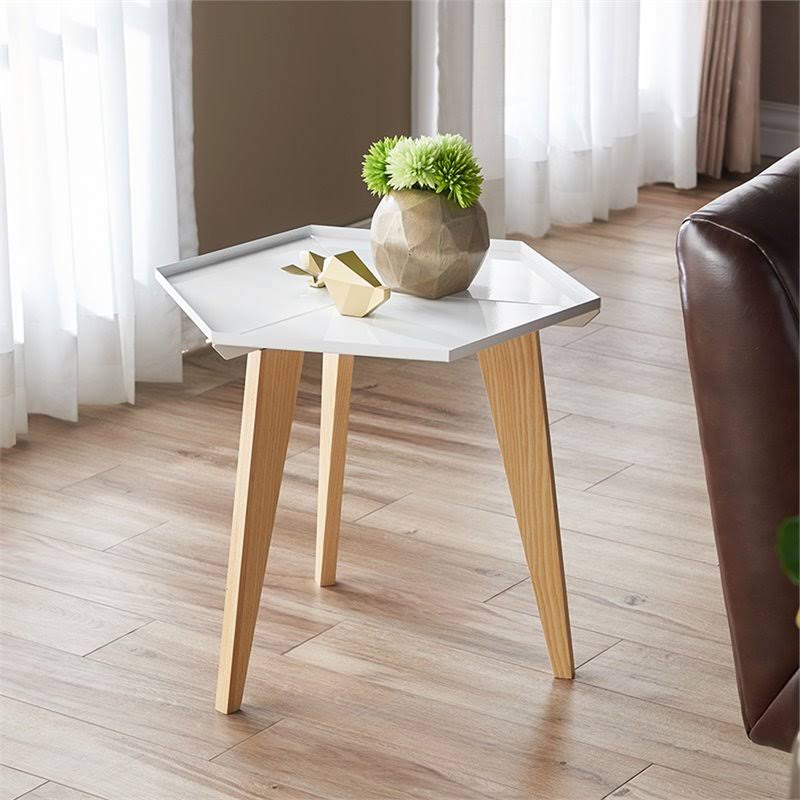 Modern Geometric End Table in White R197983