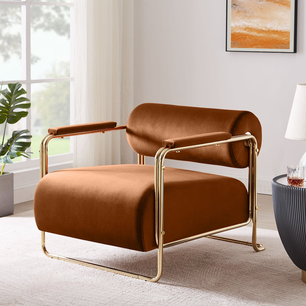 Olive Green Velvet Armchair with Gold Frame R244958