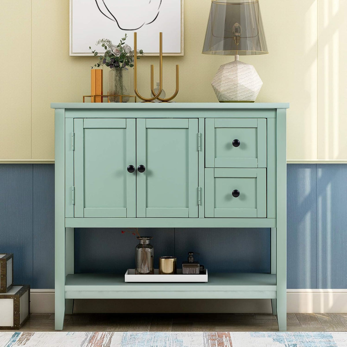 Solid Wood Console Table with 2 Drawers and 1 Cabinet V751