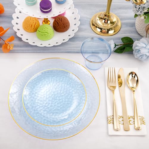 350 Pcs Blue Plastic Plates Dinnerware Set U2103