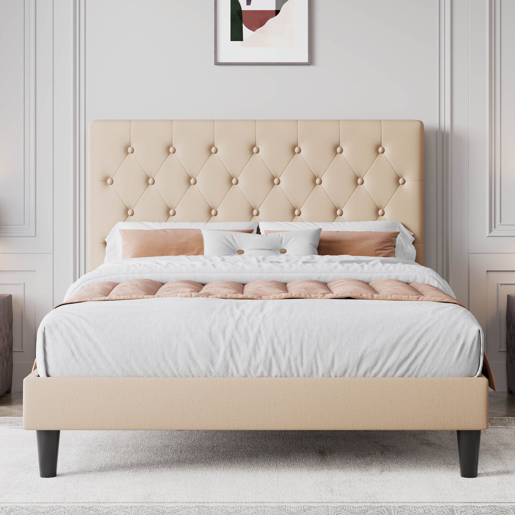 Black Queen Size Platform Bed Frame with Adjustable Tufted Headboard S95926