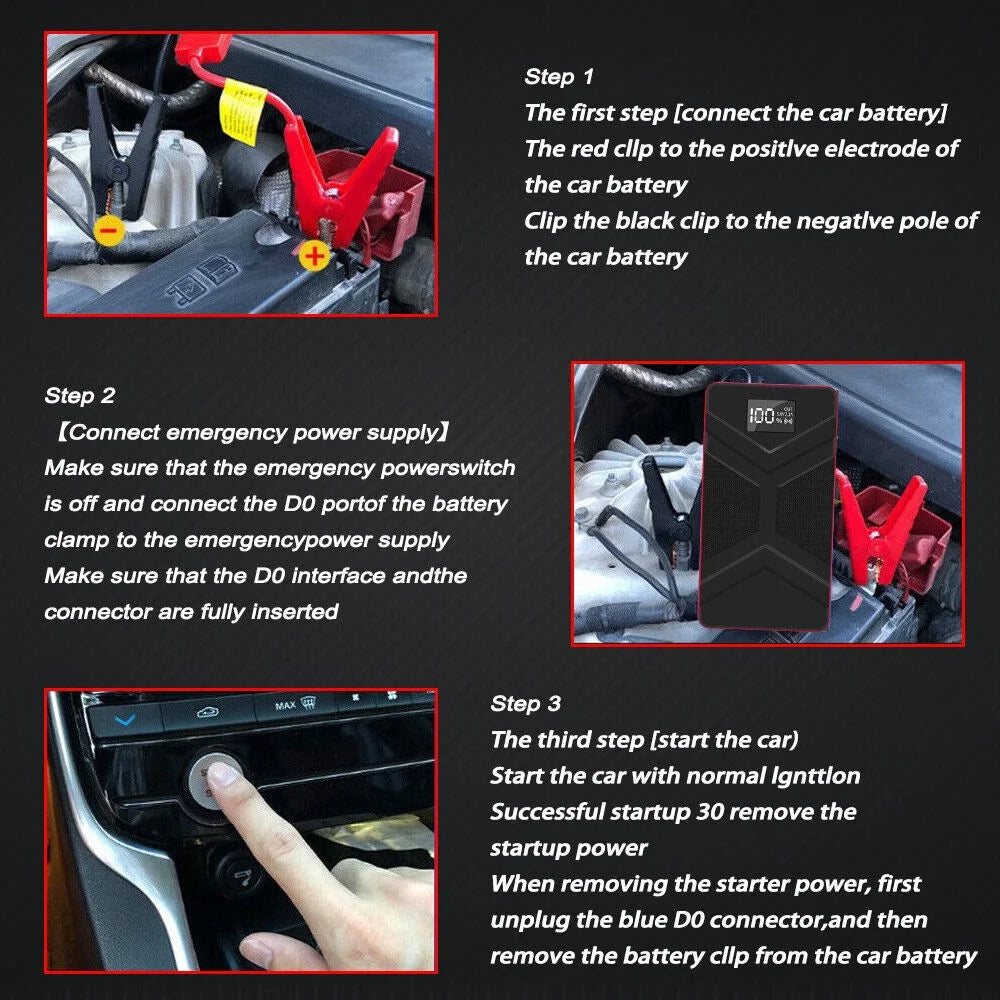 20000mAh Portable Car Jump Starter with LED Light Black Z49695