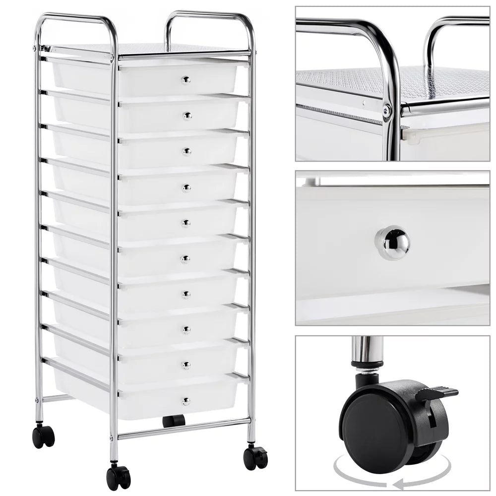 White 10 Drawer Rolling Storage Cart I1907