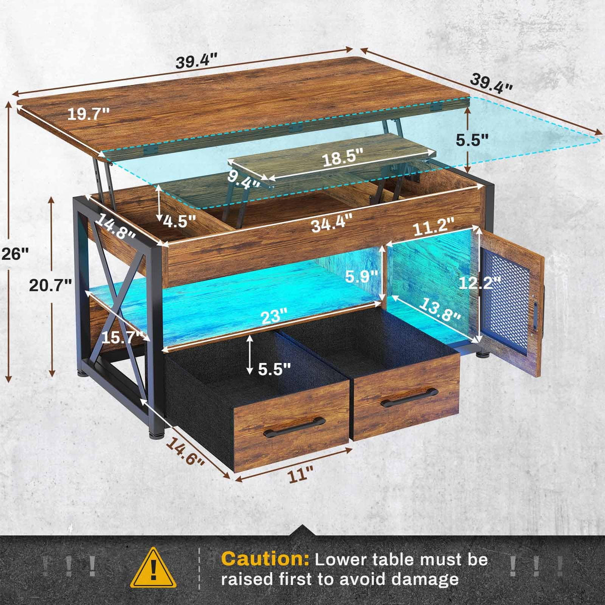 40" Lift Top Coffee Table with Storage Cabinet A735