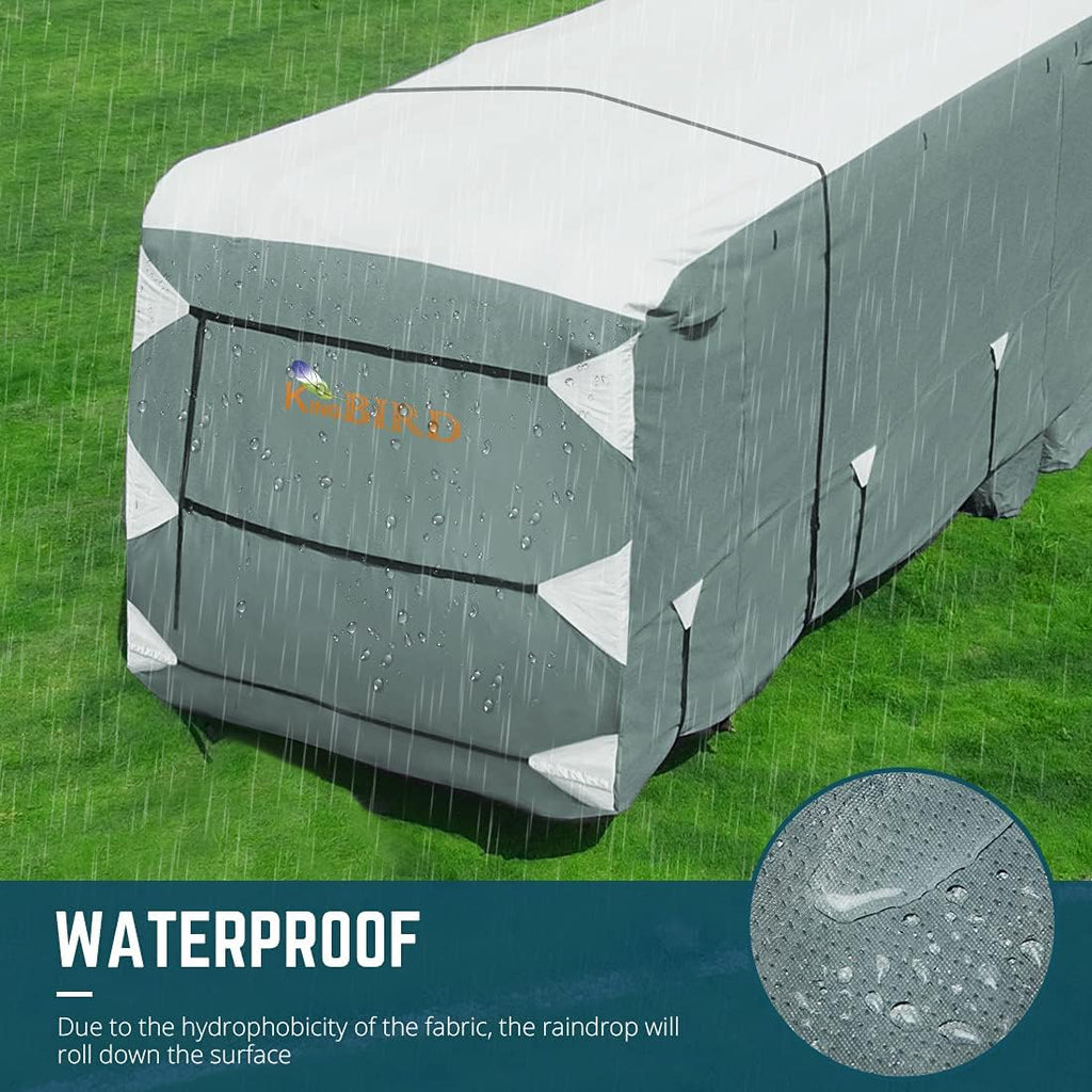 Extra-Thick 5 Layers Anti-UV Travel Trailer RV Cover with 2 Straps & 4 Tire Covers O9671