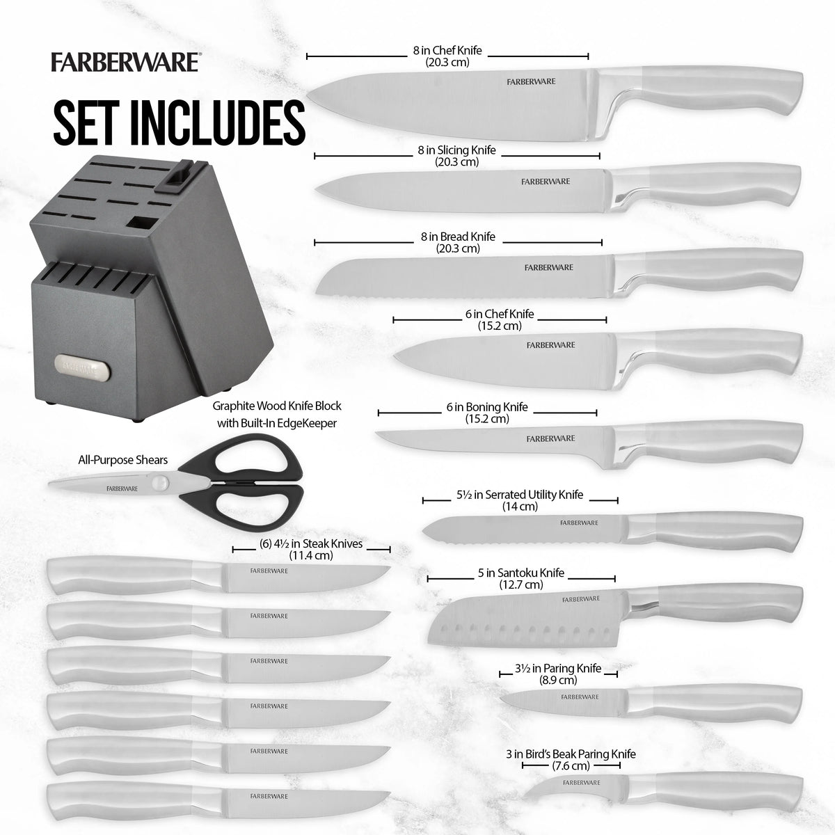 17 Piece Stainless Steel Knife Block Set H935