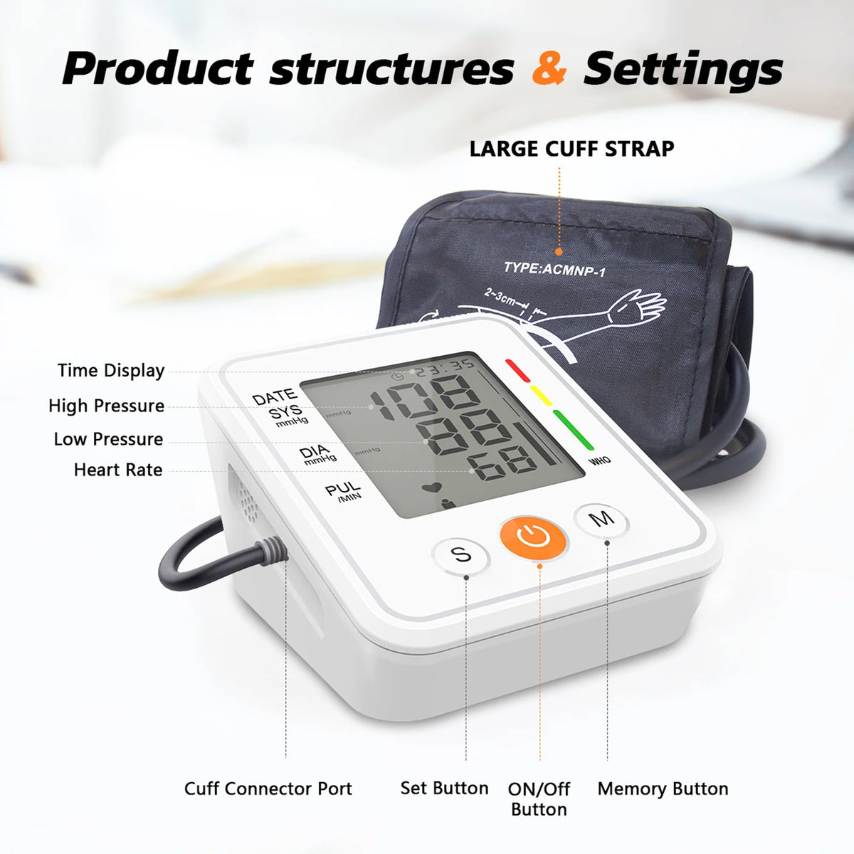 Blood Pressure Monitors with LED Display Voice Broadcasting N745103