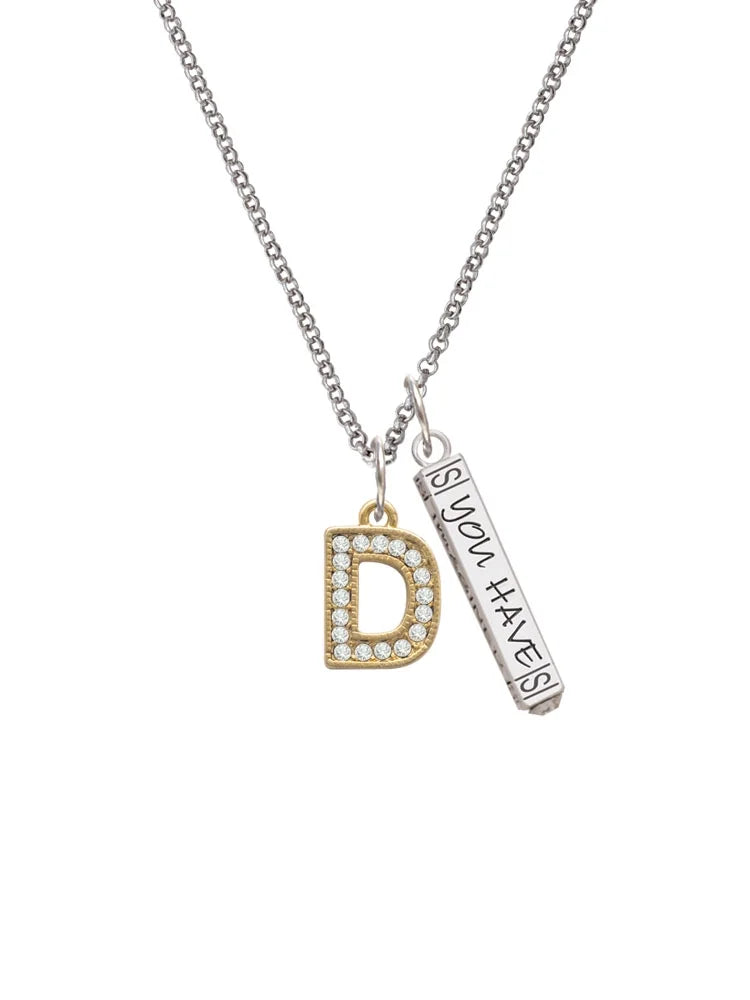 Goldtone Crystal Initial Bar Charm Necklace, 23" G6245