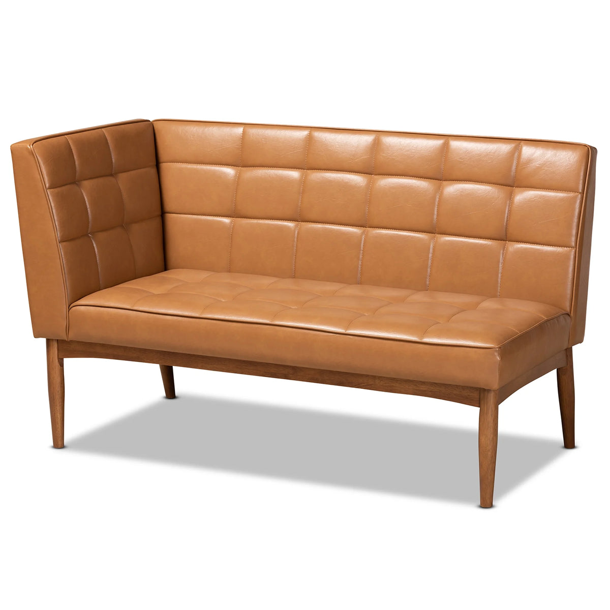 Tan Faux Leather Upholstered Walnut Brown Wood 2-Piece Dining Nook Banquette Set D944