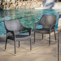 Grey Wicker Stackable Chairs Set of 2 G53692