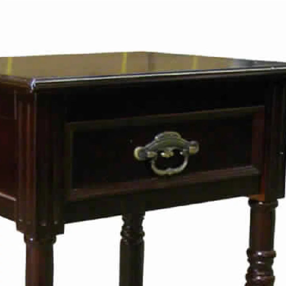 Cherry Brown 1 Drawer End Table with Turned Tapered Legs K93386