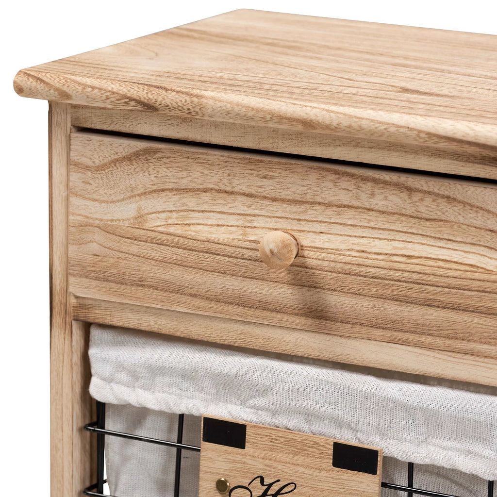 Oak Brown Wood 1 Drawer End Table with Baskets B165