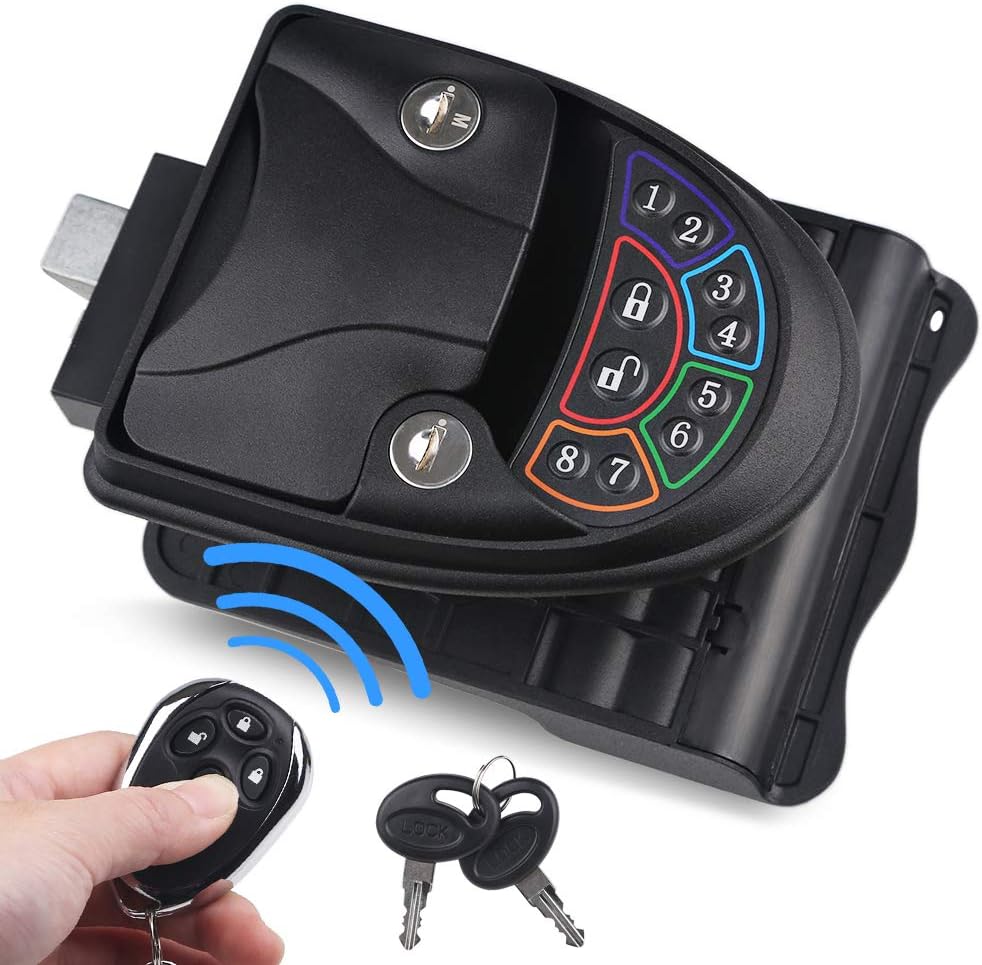 RV Keyless Entry Door Lock Handle Latch Zinc Alloy Wireless with Keypad Black P79833