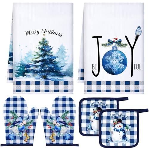 6 Pcs Christmas Kitchen Towel Oven Mitts and Pot Holders Set F604365