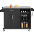 Rolling Storage Kitchen Cart Cabinet with Steel Top, Black B252415