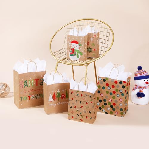 24 Christmas Gift Bags Assorted Sizes with Tissue Paper P8290