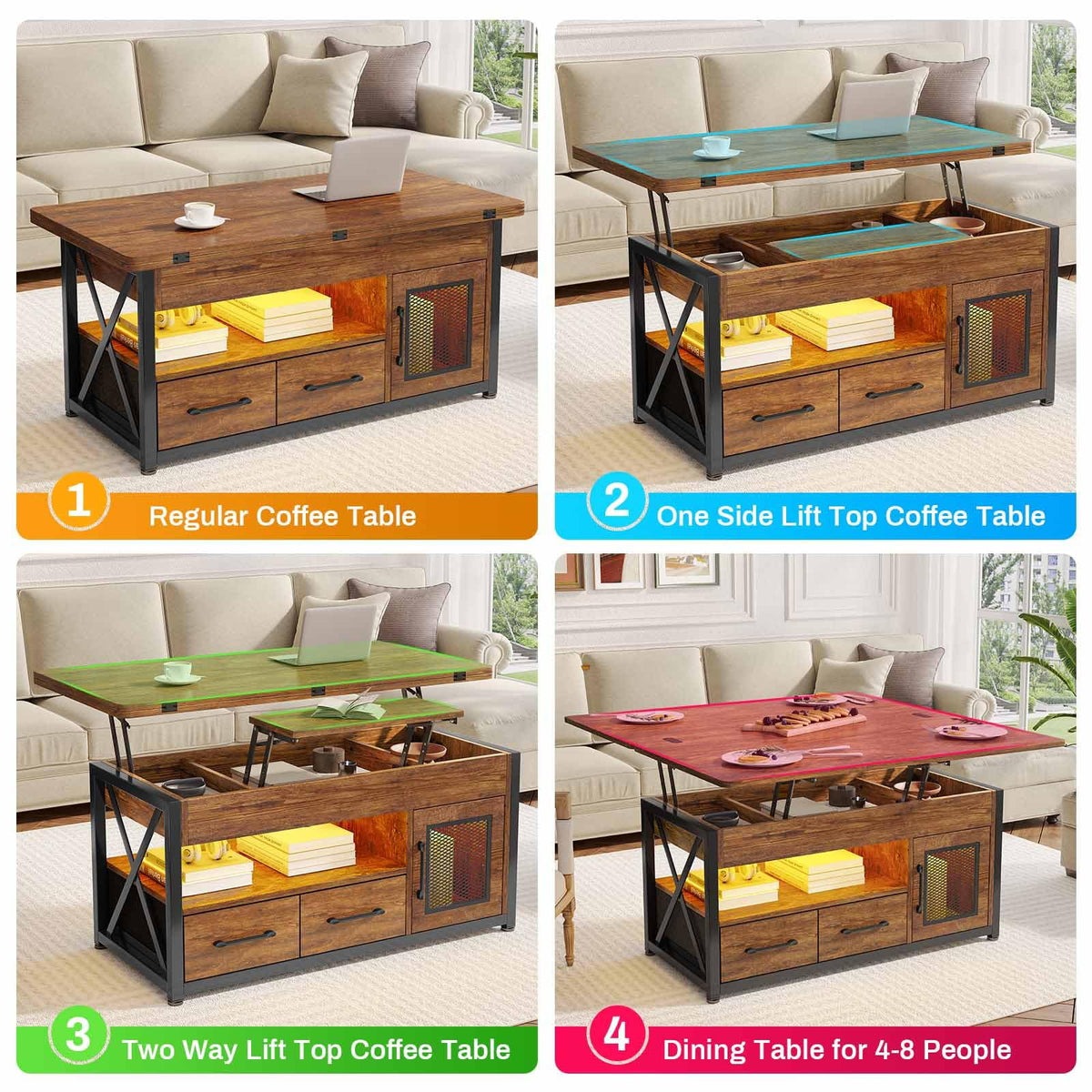 40" Lift Top Coffee Table with Storage Cabinet A735