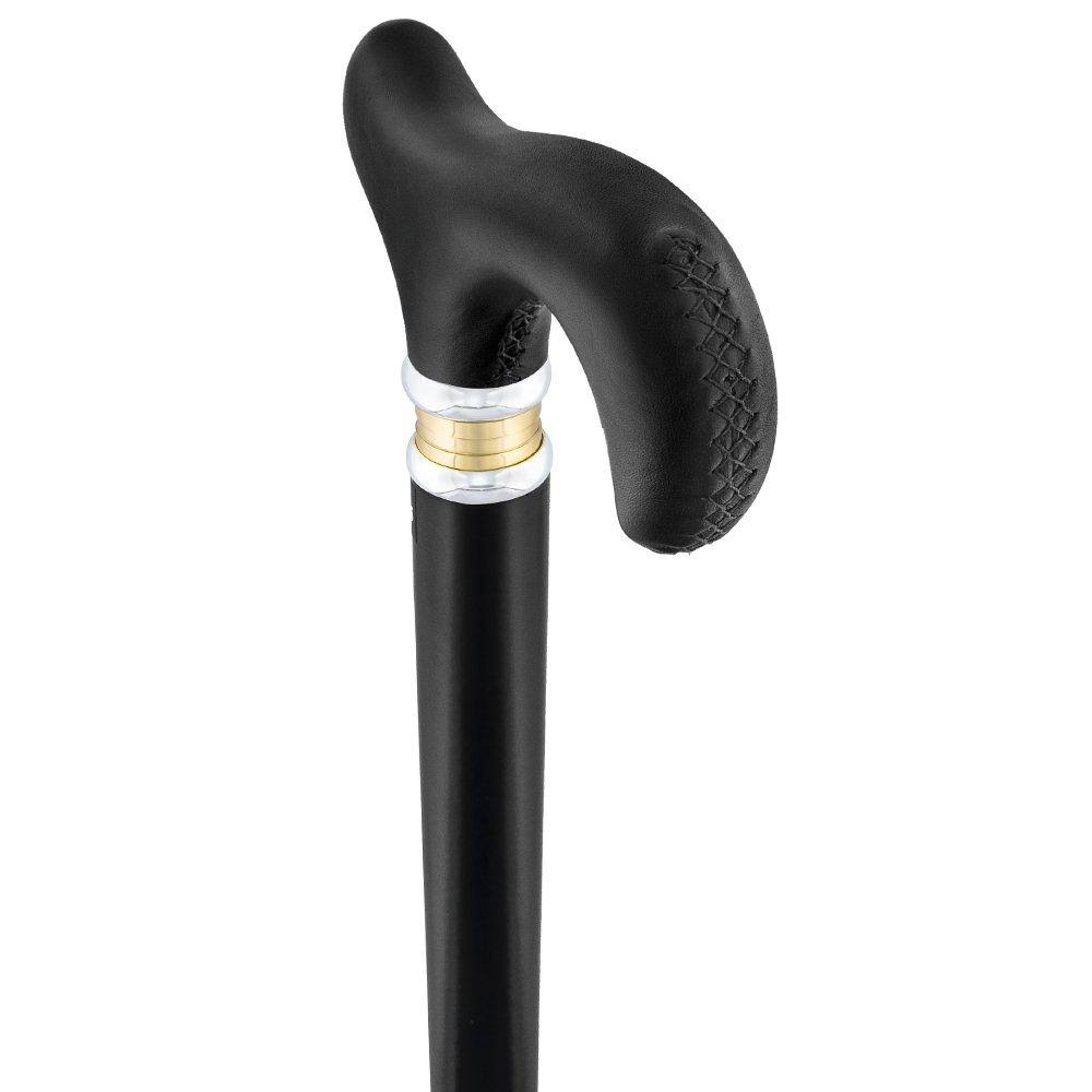 Black Leather Derby Walking Cane with Beechwood Shaft Q2213