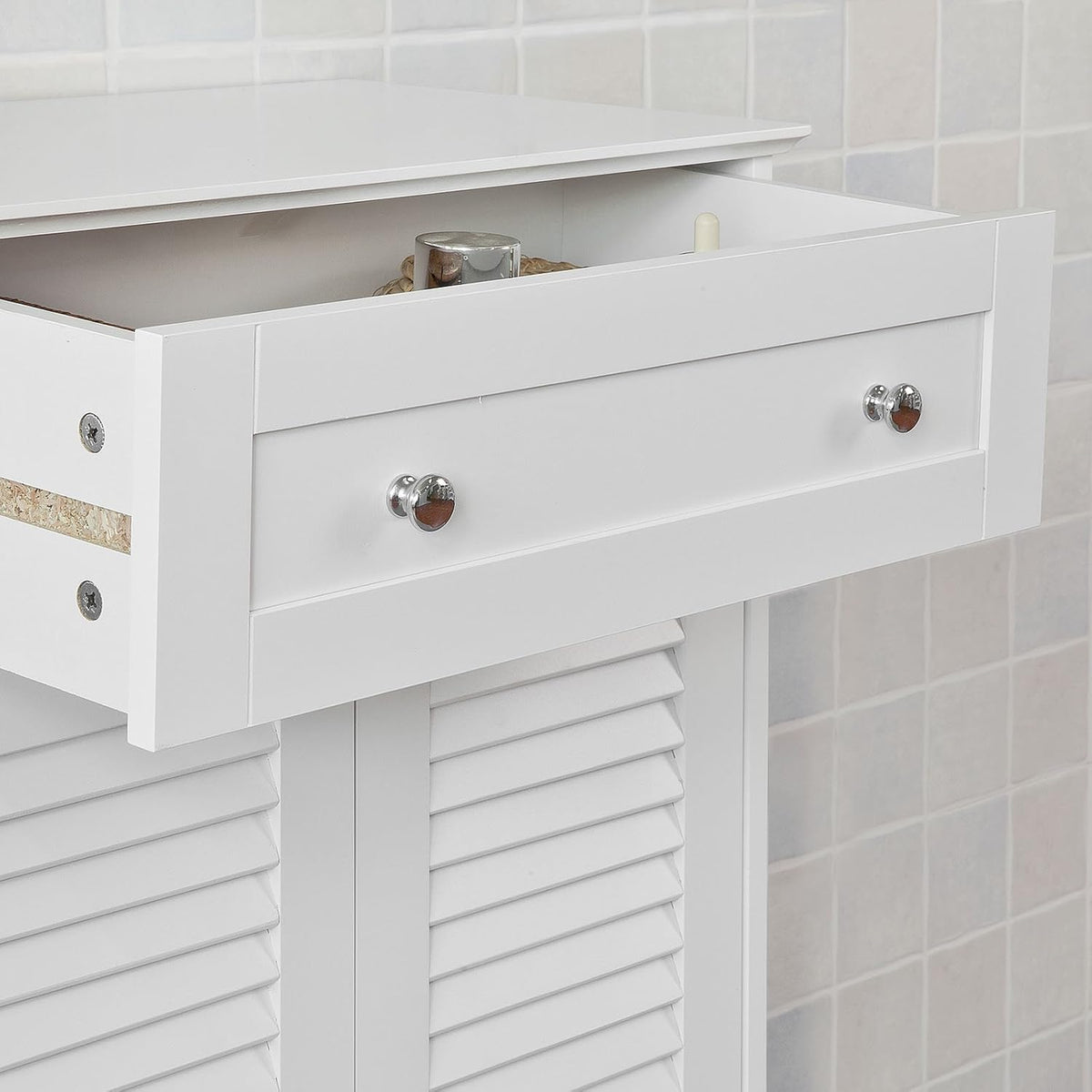 White Bathroom Vanity Set with Drawer and Double Shutter Door G638