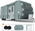 Extra-Thick 5 Layers Anti-UV Travel Trailer RV Cover with 2 Straps & 4 Tire Covers O9671