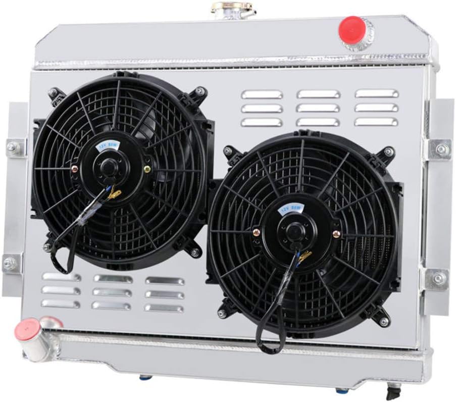 3 Row Core Aluminum Radiator with 2 x 12" Fans and Thermostat Relay Wire Kit for Jeep CJ5 CJ6 CJ7 Scrambler G3047