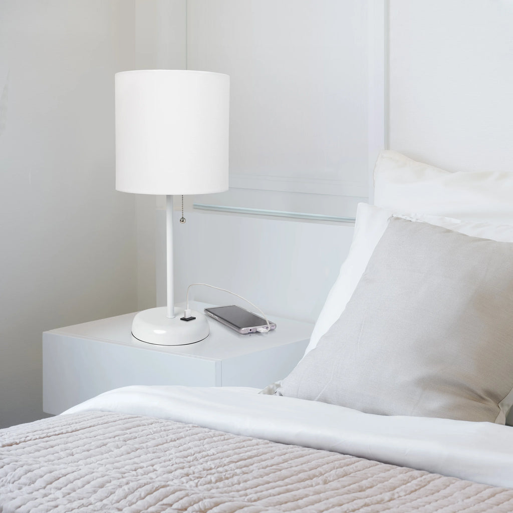 White Stick Lamp with Fabric Shade Q2536