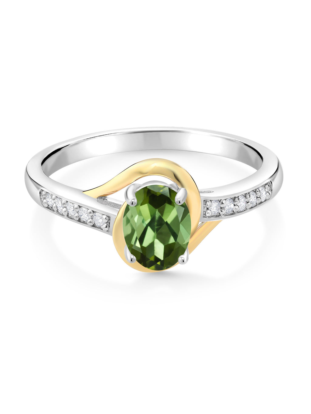 10K Yellow Gold and 925 Sterling Silver Green Tourmaline and White Lab Grown Diamond Engagement Ring D506