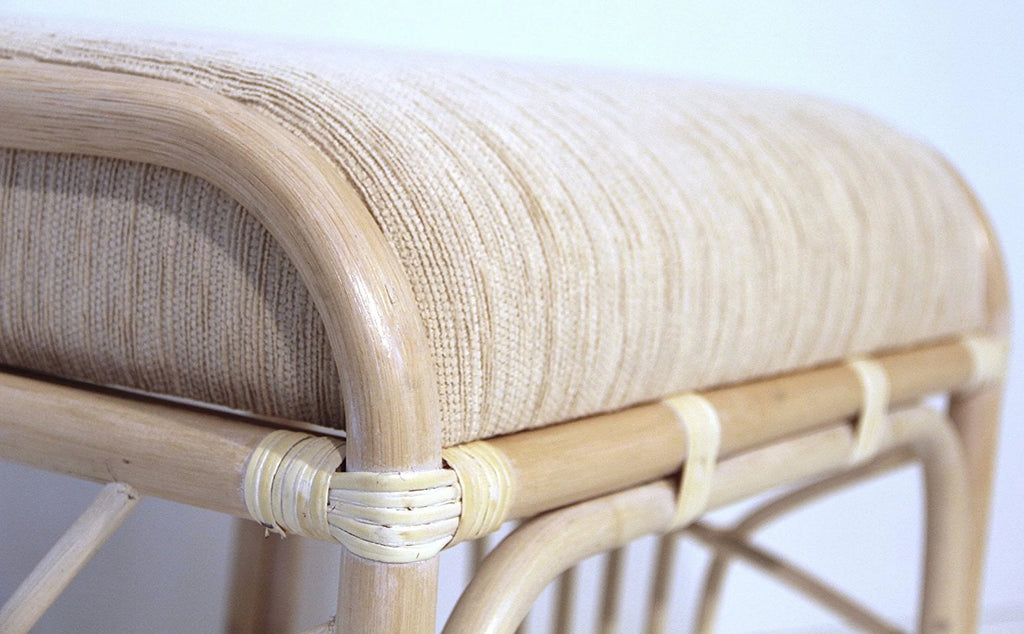 Natural Rattan Wicker Ottoman Footstool with Cream Cushion S8141