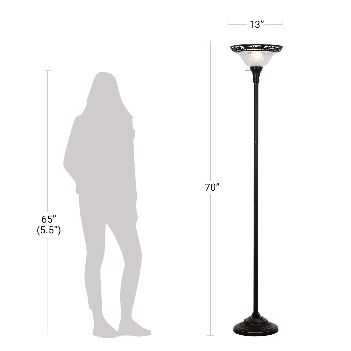 Bronze Victorian Floor Lamp with Etched Glass Shade F1659