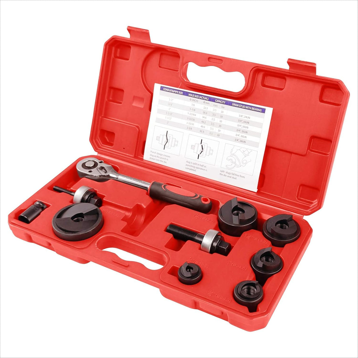 Ratchet Knockout Hole Punch Driver Kit 1/2 to 2 inch Hole Cutter Set C593