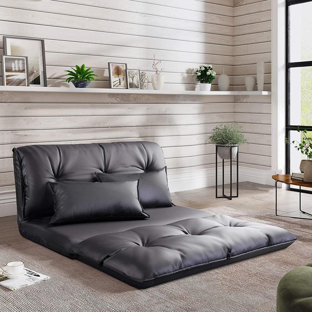 Adjustable Floor Sofa Bed with 2 Pillows, 5 Reclining Position, Black F325278
