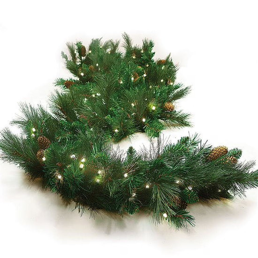 Pre-Lit Mixed Noble Garland with 100 Warm White Lights and Pinecones S11164