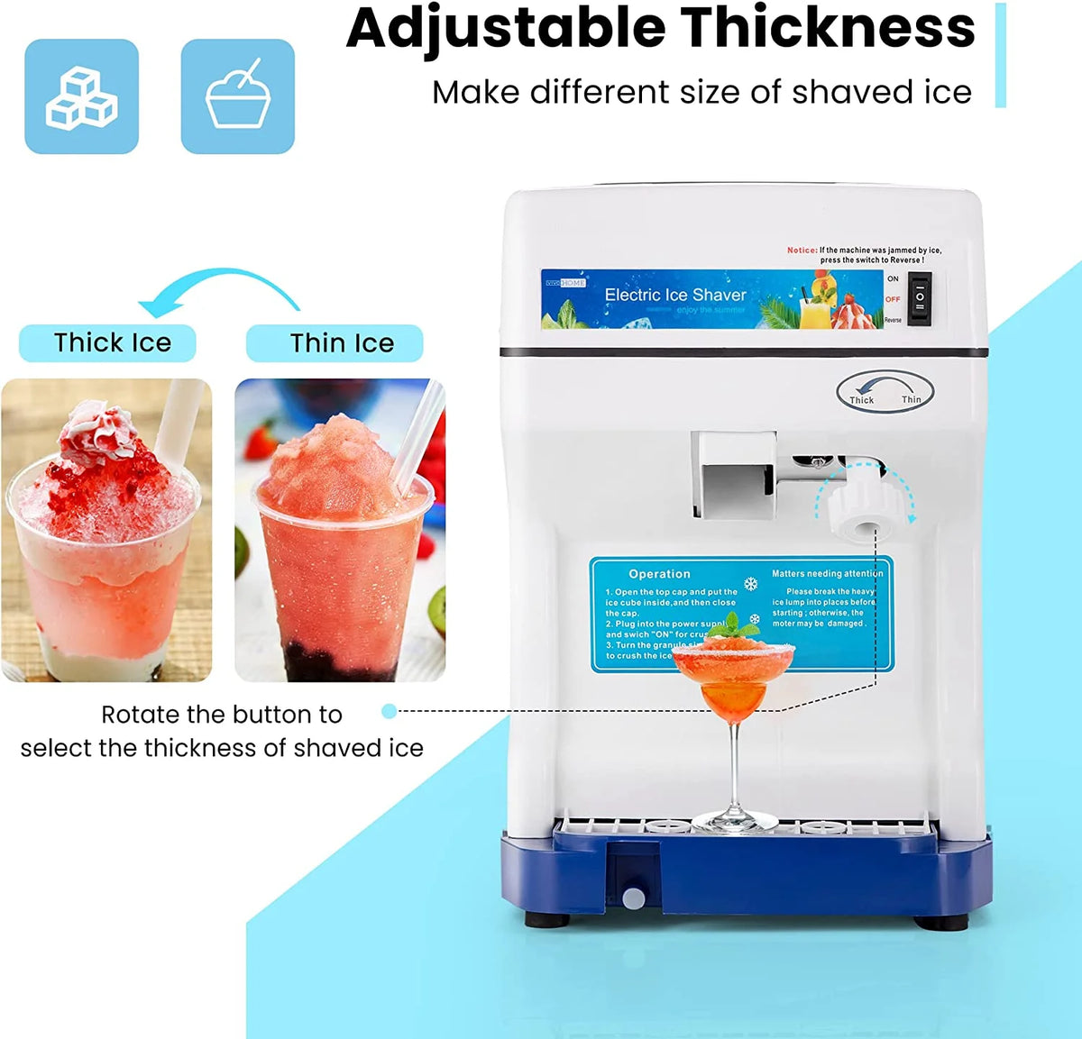Blue Electric Ice Crusher Snow Cone Machine 265lbs/hr D436899