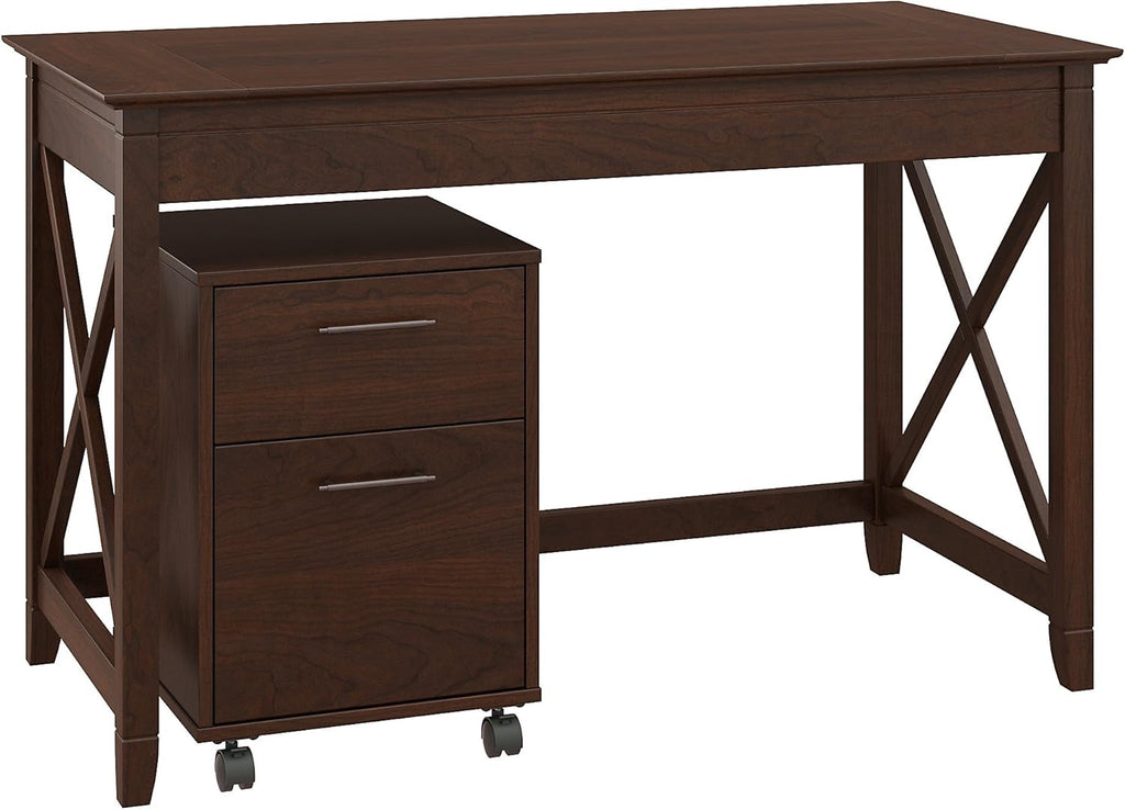 54W Computer Desk with Storage and 2 Drawer Mobile File Cabinet in Washed Gray P76216