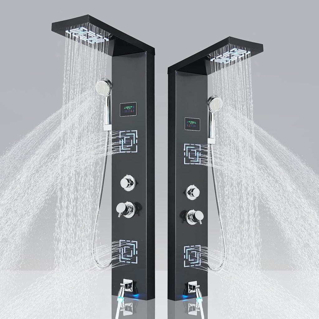 LED Shower Panel Tower System with Body Massage Jets, Rainfall Shower Head, Handheld Sprayer, Tub Spout X499663