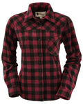 Plaid Print Long Sleeve Fleece Shacket Wine 3X J9063