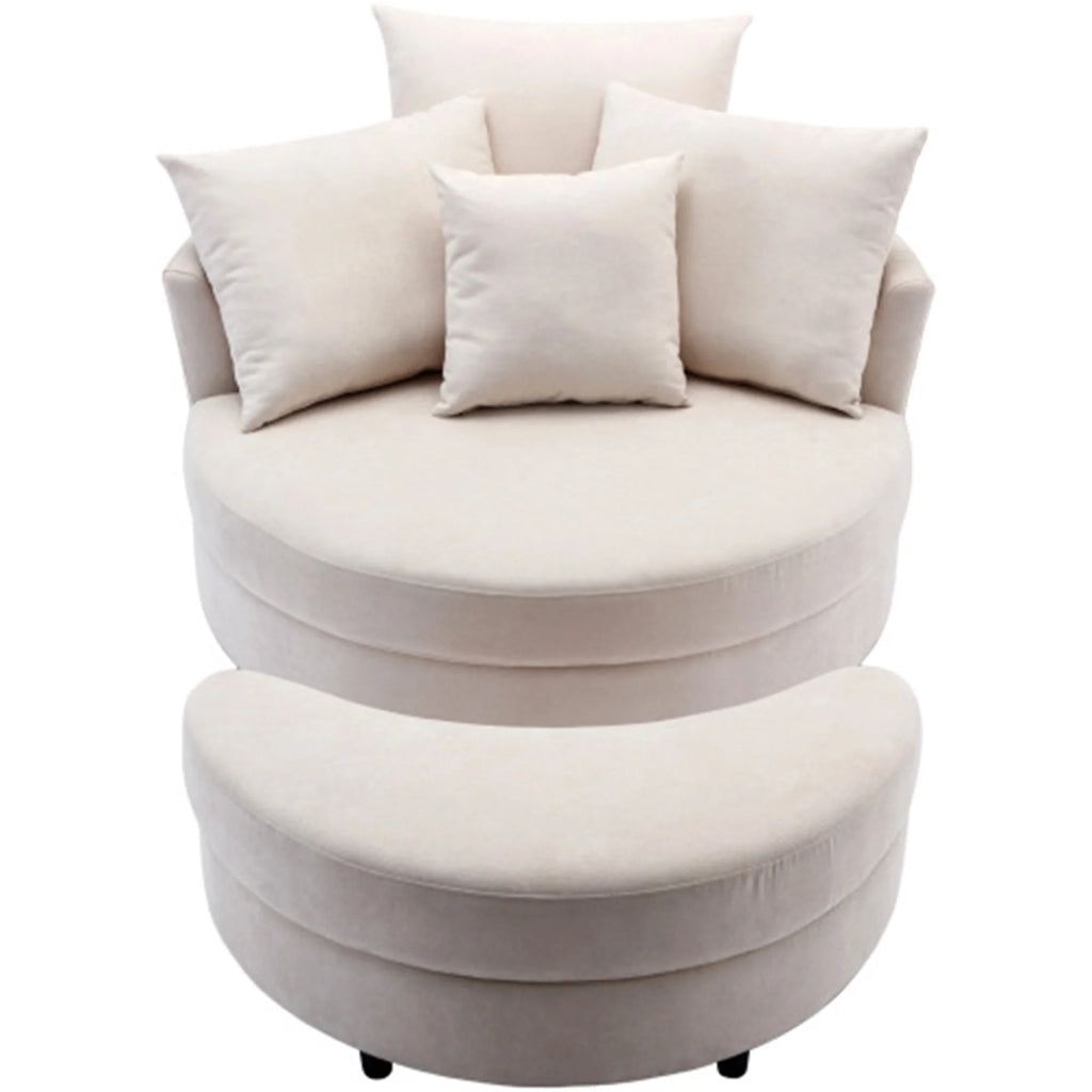 Upholstered Swivel Accent Barrel Chair and Storage Bench with 4 Pillows R8606