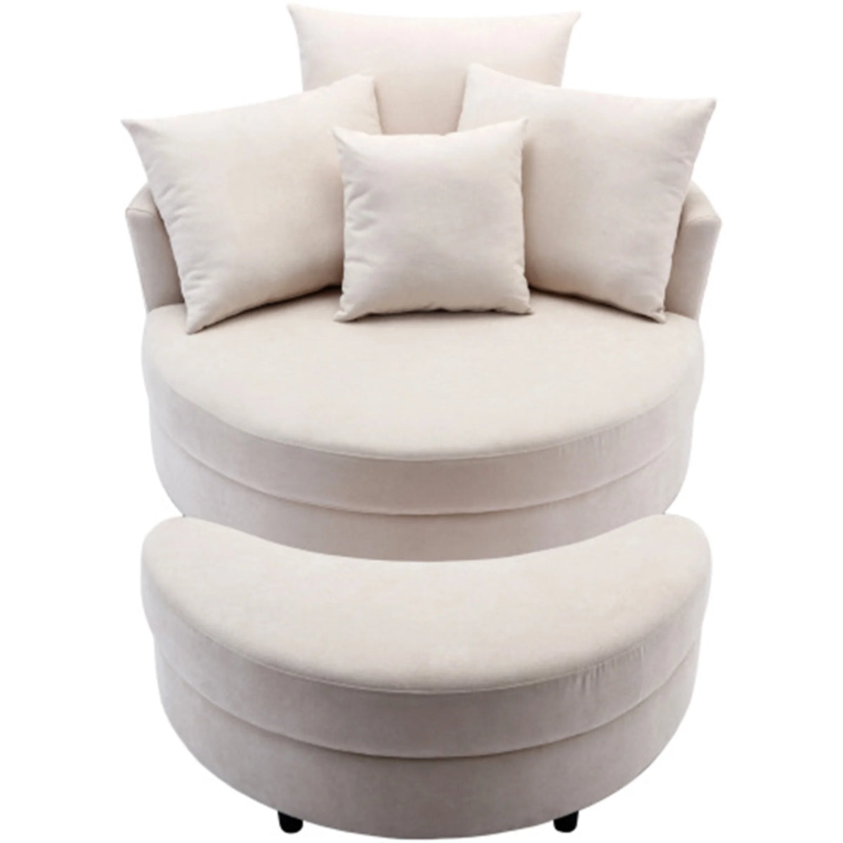 Upholstered Swivel Accent Barrel Chair and Storage Bench with 4 Pillows R8606