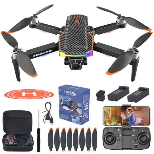 Foldable FPV Drone with Camera, Brushless Motor, 2 Battery V7116