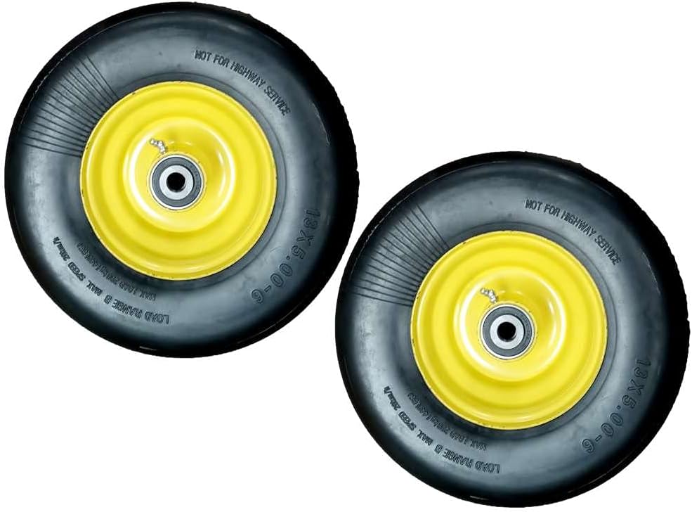Set of 2 No Flat Free Solid Tires 13x5.00-6 Wheel Assemblies Y9976